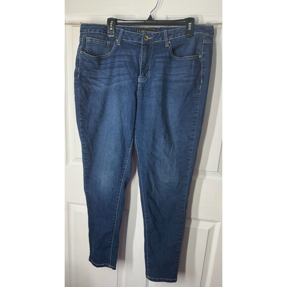Cato Premium Jeans Womens 18 Medium Wash High Rise Tapered Leg Whiskering - Picture 1 of 5